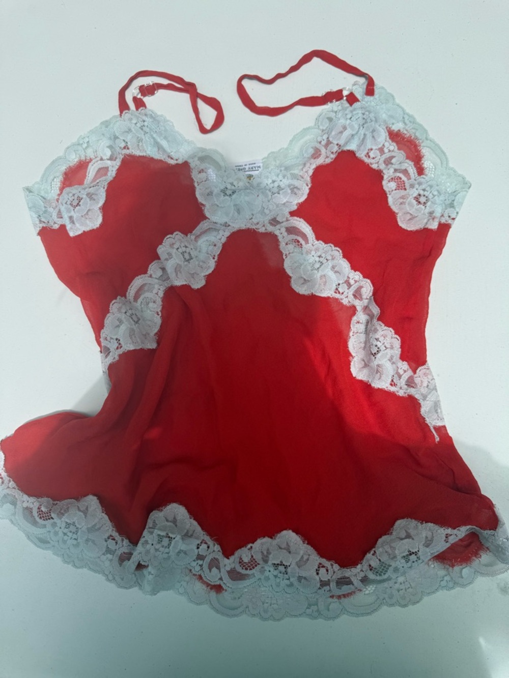 Babydoll sheer lingerie top with lace trim , size M